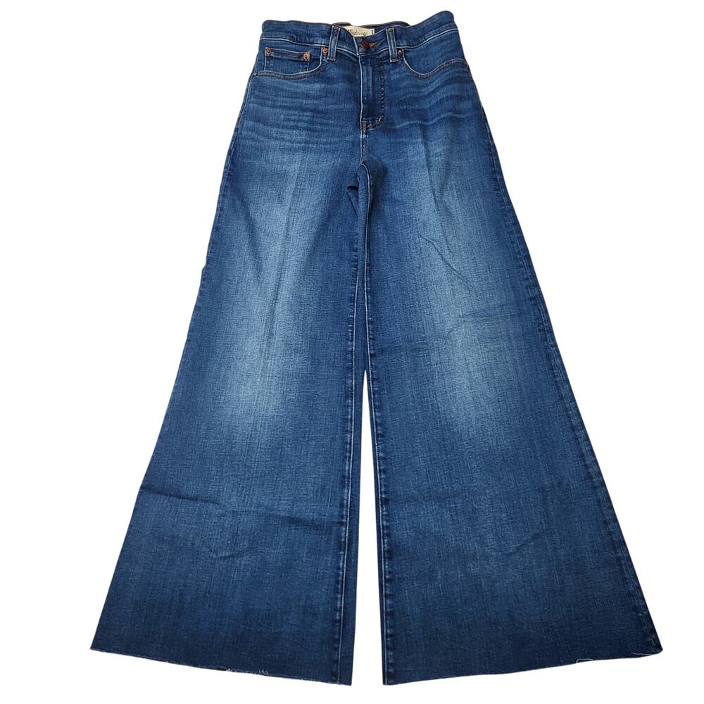 Madewell Flared Wide Leg Crop Jeans Raw Hm Super Stretch Medium Pelion Wash 26 - Picture 3 of 11